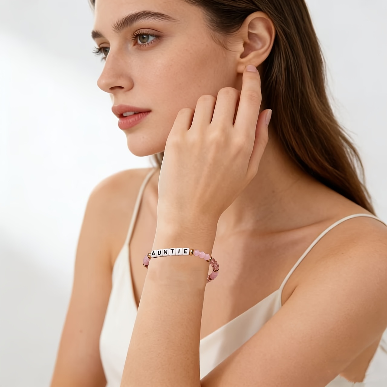 Elegant Bracelet with Pink Diamond-Shaped Beads, Auntie Gift